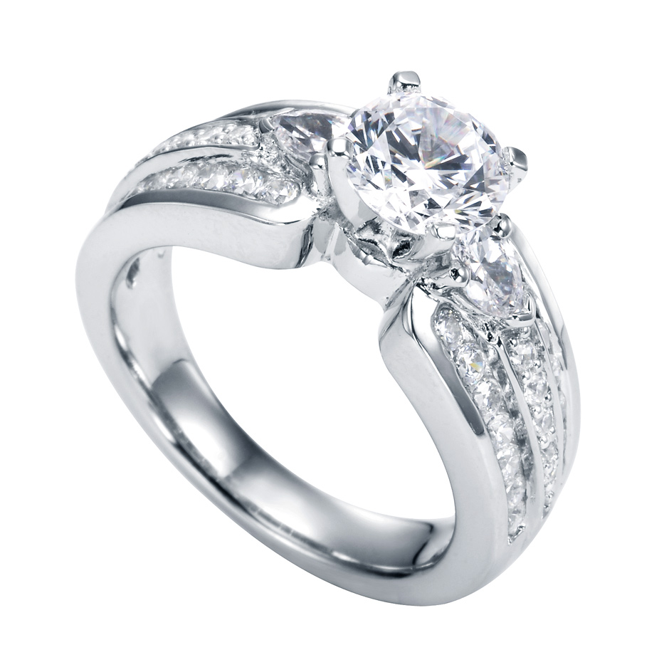 14K White Gold Contemporary 3 Stone Engagement Ring